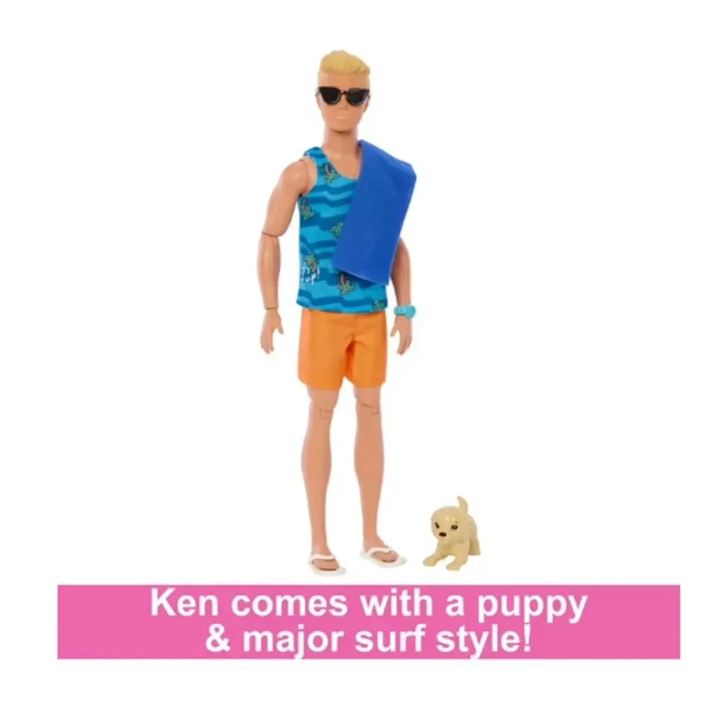 Ken Doll with Surfboard, Poseable Blonde Barbie Ken Beach Doll NIB